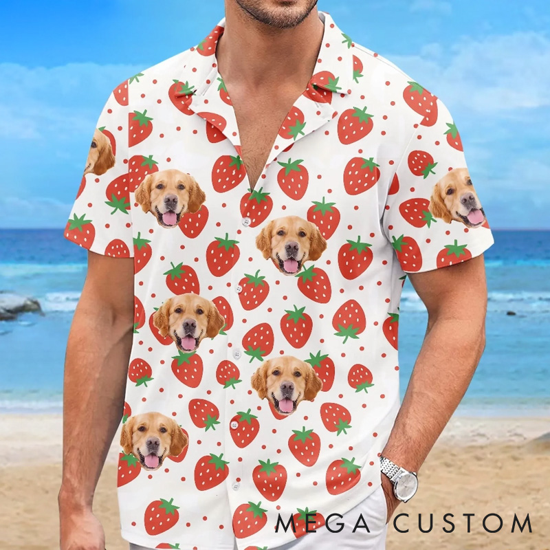 Personalized Pet Lover Custom Photo Strawberries and Smiles all Day Hawaiian Shirt