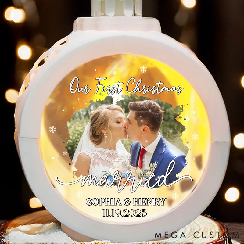 Personalized Couple Photo Our First Christmas Candlelight Lantern Ornament Custom Newlyweds Photo Candlelight Lantern Ornament Wedding Christmas Gift