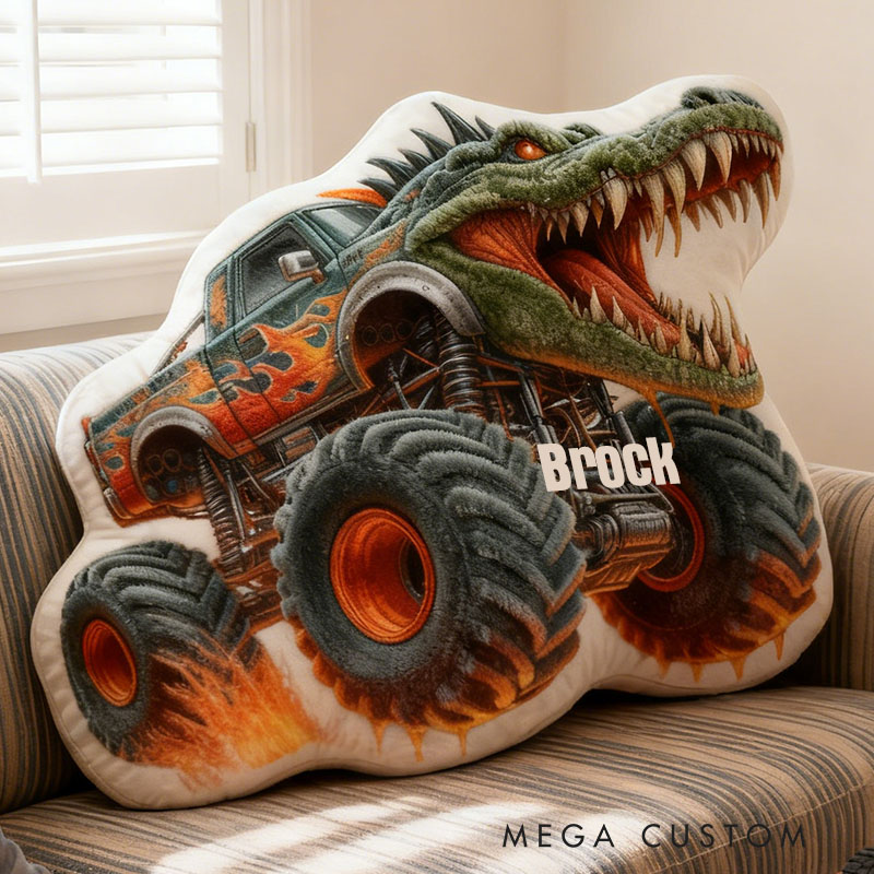 Personalized Crocodile Truck with Name Graphic 3D Print Pillow Christmas Gift for Kids or Baby Birthday Gift