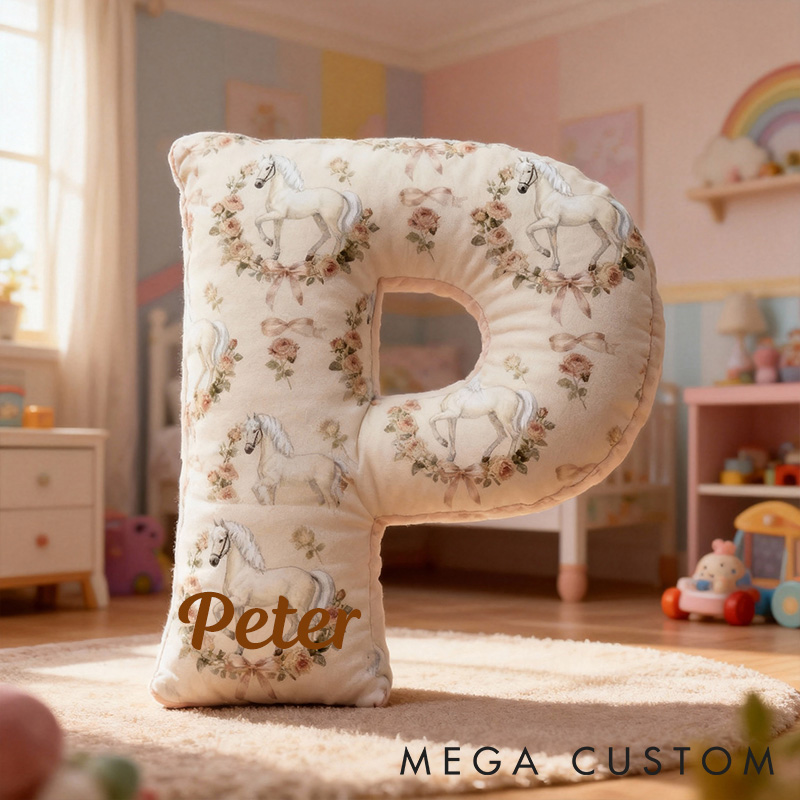 Personalized Pet Lover Pastoral Steed in Floral Wreath Graphic 3D Print Pillow