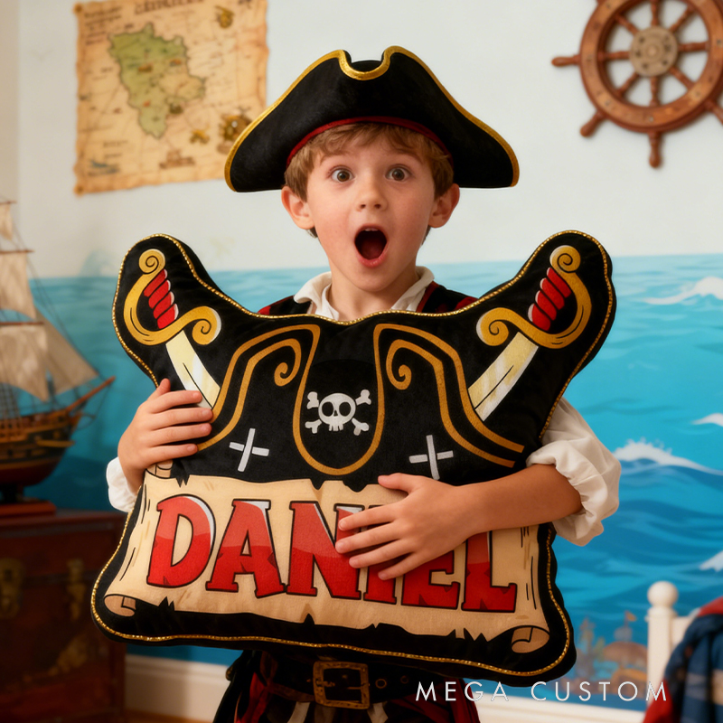 Personalized Graphic 3D Print Pirate Captain Game Shaped Pillow for Game Lovers Plush Pillow Christmas Birthday Gift for Kids