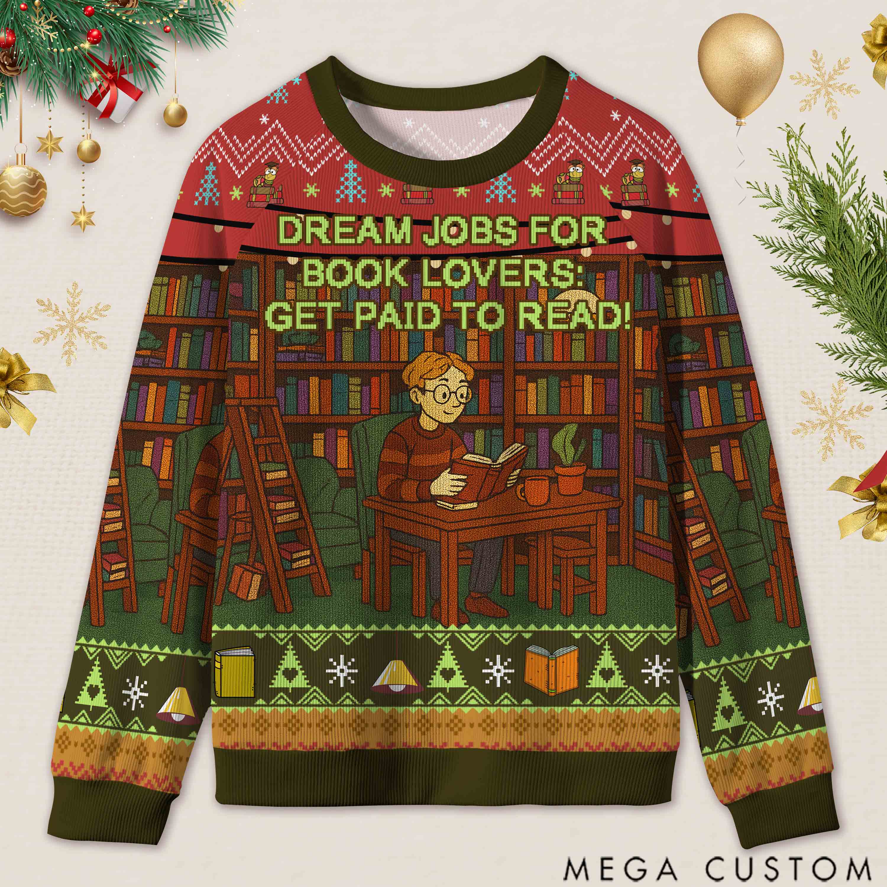 Personalized Freedom to Read Defiant Ugly Sweater Holiday Gift for Librarians