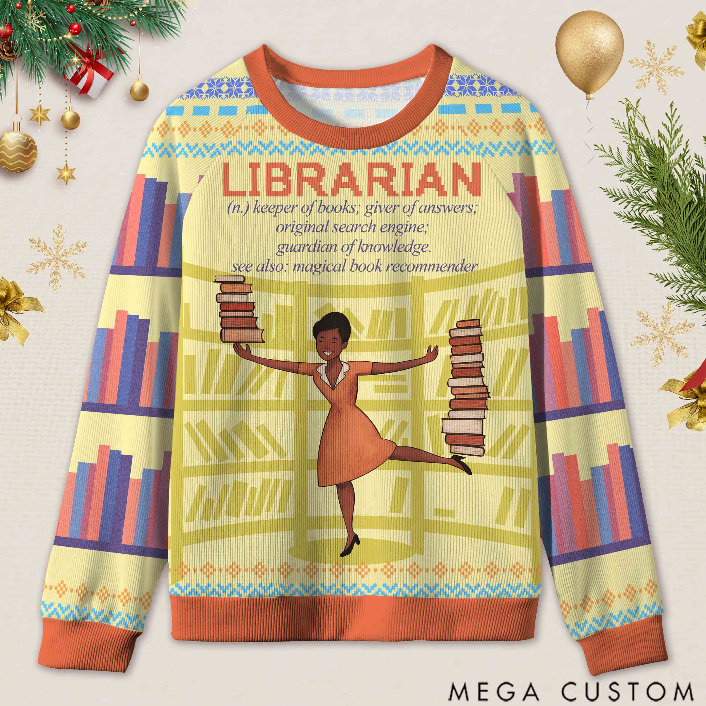 Personalized Book Lover's Dream Job Ugly Sweater Holiday Gift for Librarians