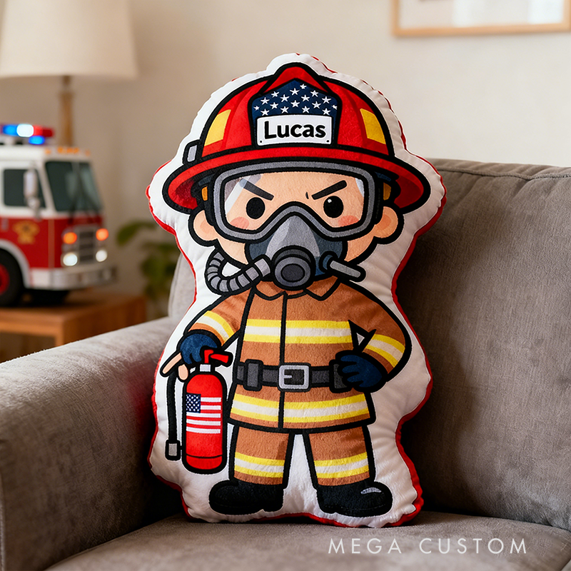 Personalized Firefighter Plush Pillow Custom Name and Character Style Hero Themed Appreciation Gifts for Firefighter Lovers