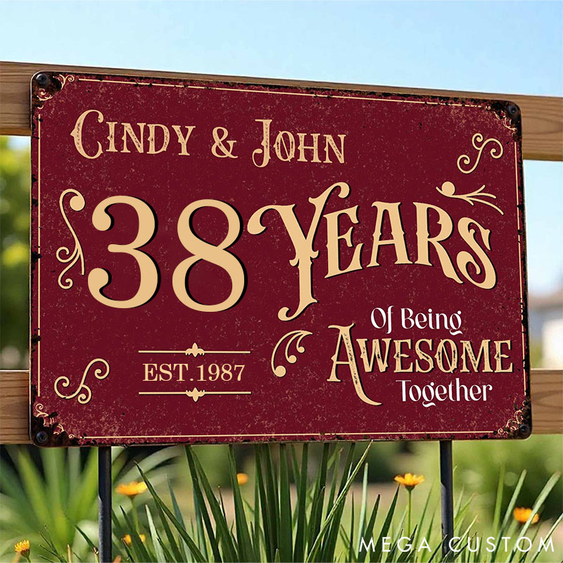 Personalized Vintage Couple Anniversary Metal Sign Years Of Being Awesome Together Custom Metal Sign Gift for Couples