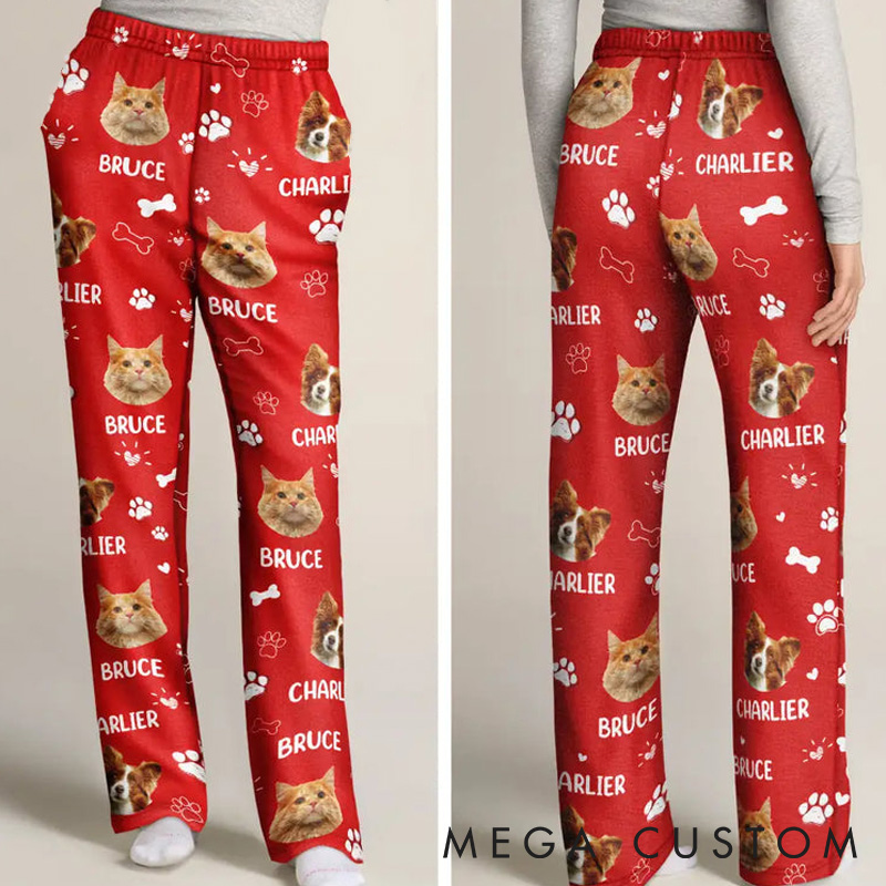 Personalized Pet Lover Custom Photo Paw Prints in My Heart Pants Pajamas