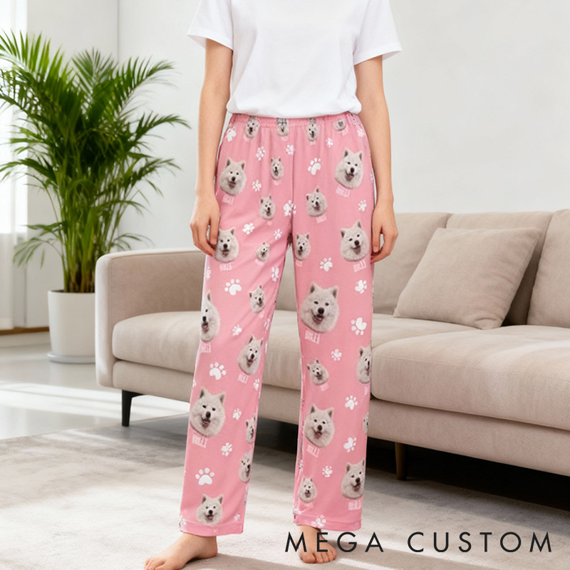 Personalized Pet Lover Custom Photo Paw Prints with Paw Print and Bone Pants Pajamas