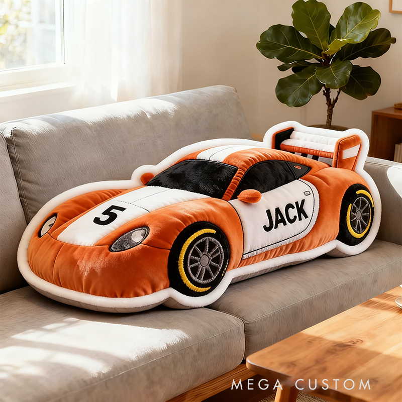 Personalized Race Car Shaped Pillow Custom Name and Number Cushion Choose Color Gift for Racing Fans 3D Graphic Print