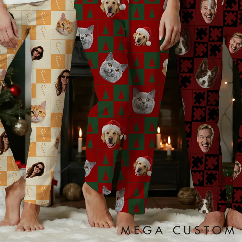 Personalized Pet Lover Custom Photo Paw Prints Christmas Pants Pajamas