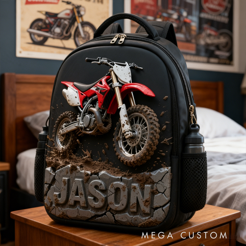 Personalized Dirt Bike Backpack Custom Name Oxford Fabric School Bag for Motorcycle and Motocross Enthusiasts