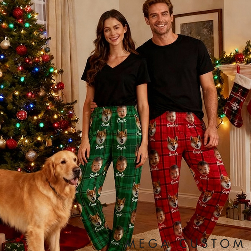 Personalized Pet Lover Custom Photo Pet Prints Family Christmas Pants Pajamas