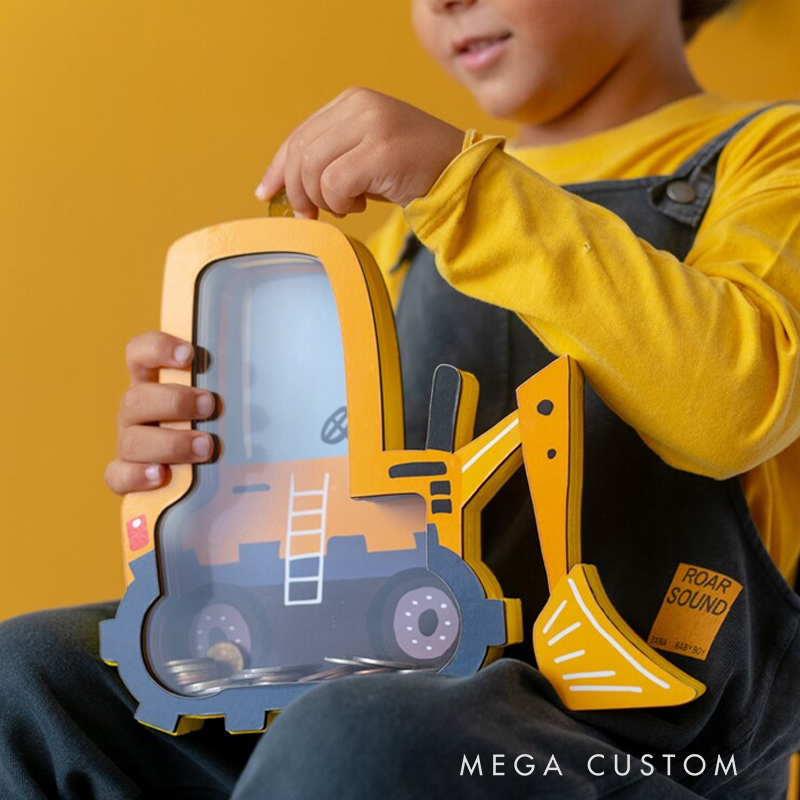 Personalized Excavator Piggy Bank, Bulldozer Custom Name Money Box, Tractor Piggy Banks for Boys Personalized, Construtction Vehicle, Digger