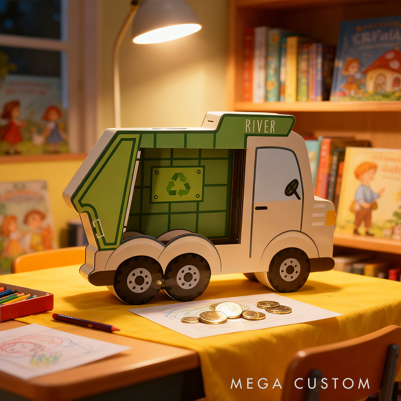 Personalized Garbage Truck Piggy Bank, Custom Name Money Box, Garbage Truck Piggy Banks for Boys, Construtction, DDP Delivered Duties Paid