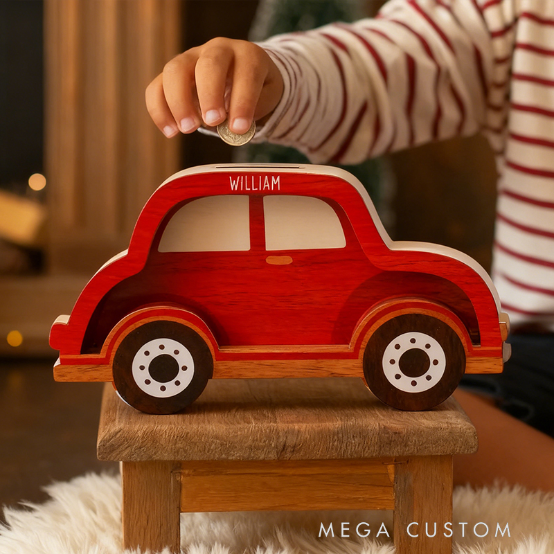 Personalized Car Piggy Bank, Car Custom Name Money Box, Custom Wooden Car, Montessori Piggy Bank, Christmas Gift for Kids, Toddler Boy Gift