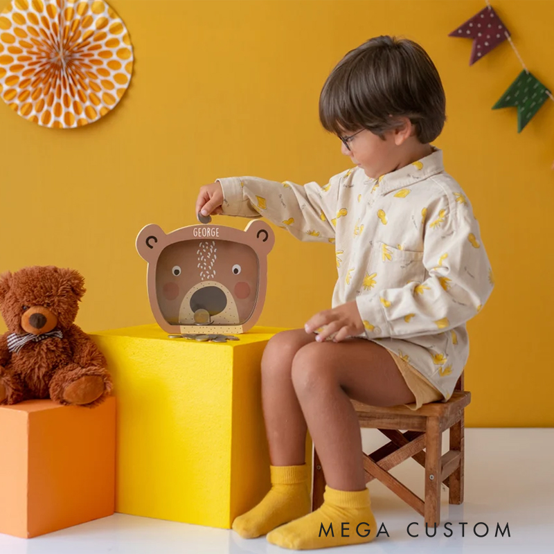 Personalized Bear Piggy Bank, Bear Custom Name Money Box,Montessori Piggy Bank, Christmas Gift for Kids, Bear Baby Shower Decorations