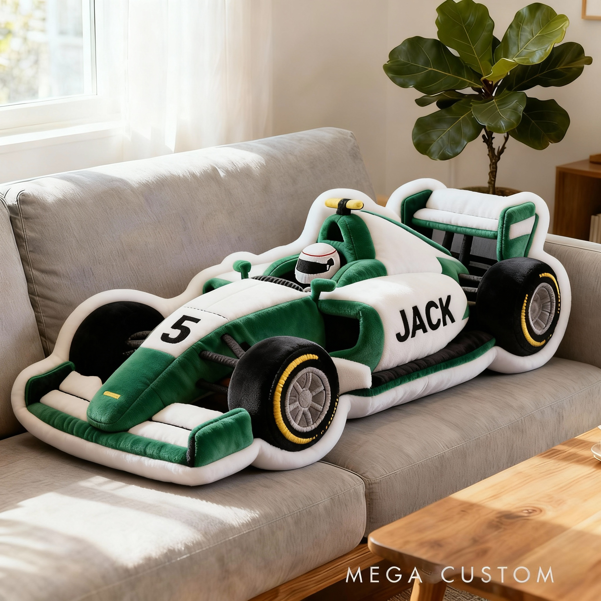 Personalized Race Car Shaped Pillow Custom Name and Number Cushion Gifts for Racing Lovers 3D Graphic Print
