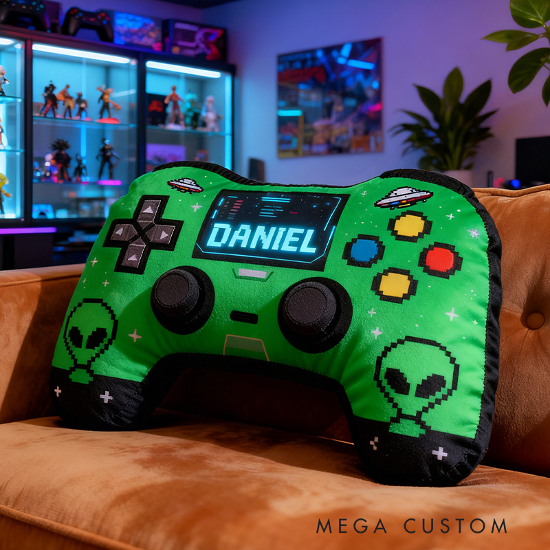 Personalized Graphic 3D Print Alien Space Game Controller Shaped Pillow for Game Lovers Plush Pillow Christmas Birthday Party Gift for Kids