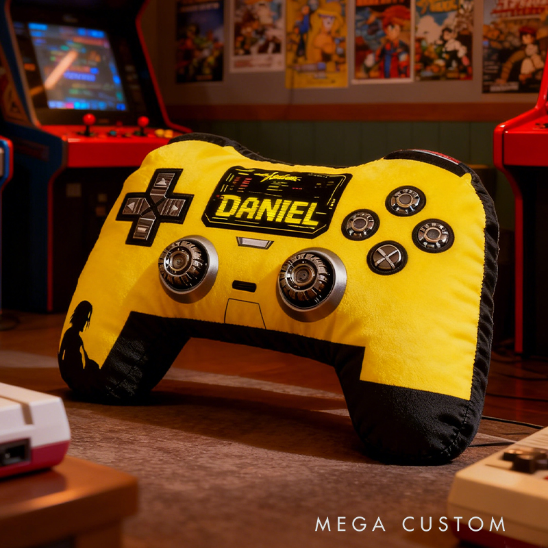 Personalized Graphic 3D Print Retro Yellow Game Controller Shaped Pillow for Game Lovers Plush Pillow Christmas Birthday Party Gift for Kids