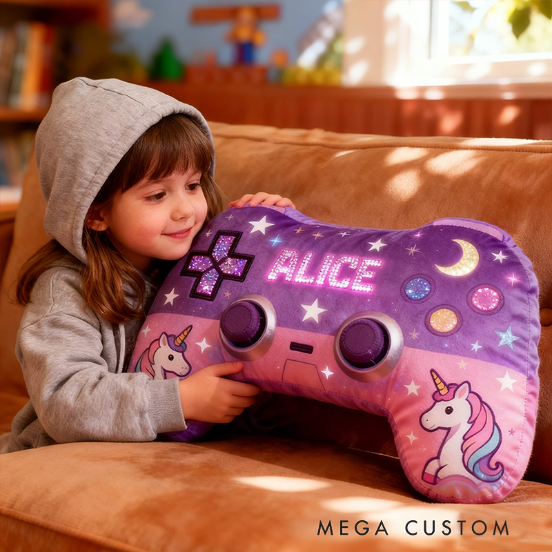 Personalized Graphic 3D Print Colorful Pony Game Controller Shaped Pillow for Game Lovers Plush Pillow Christmas Birthday Party Gift for Kids