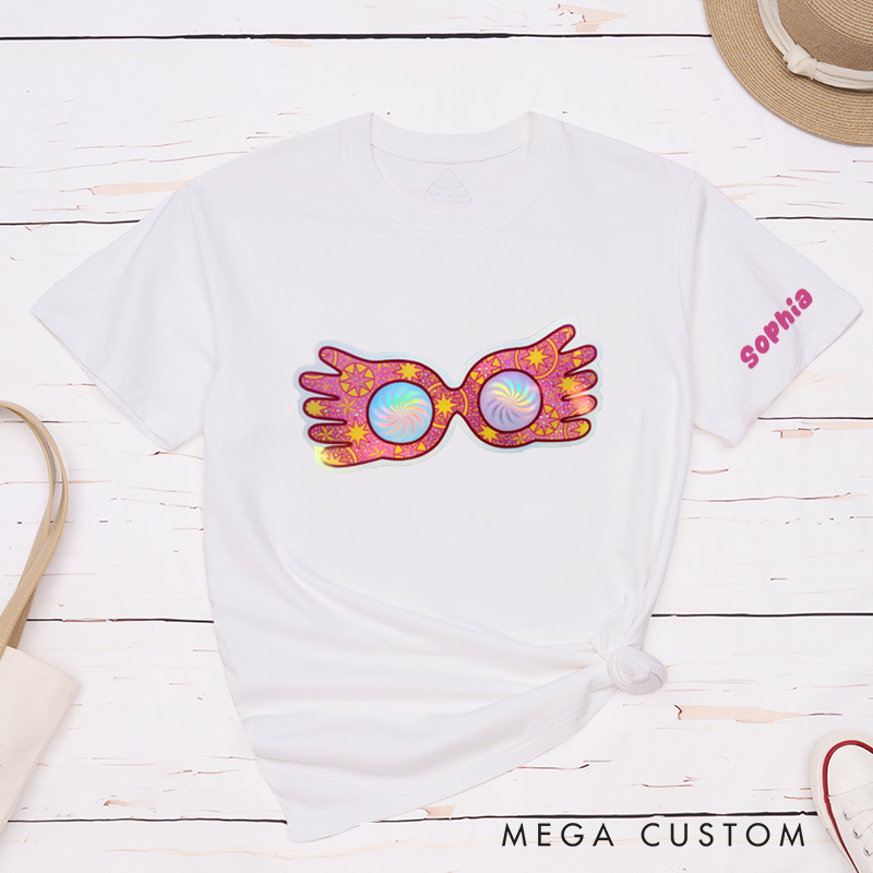Personalized Funky Holographic Glasses T-Shirt Cool Illusion Retro Art Classic Tee Unisex Colorful Shirt for Kids Teens and Adults Special Occasion
