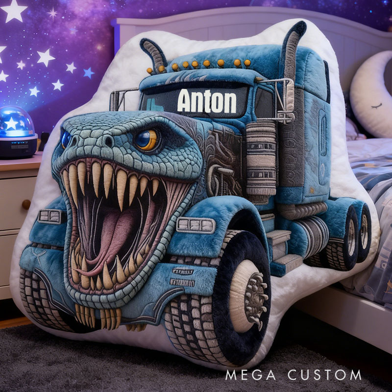 Personalized Cool Blue Crocodile Truck with Name Graphic 3D Print Pillow Christmas Gift for Kids or Baby Birthday Gift