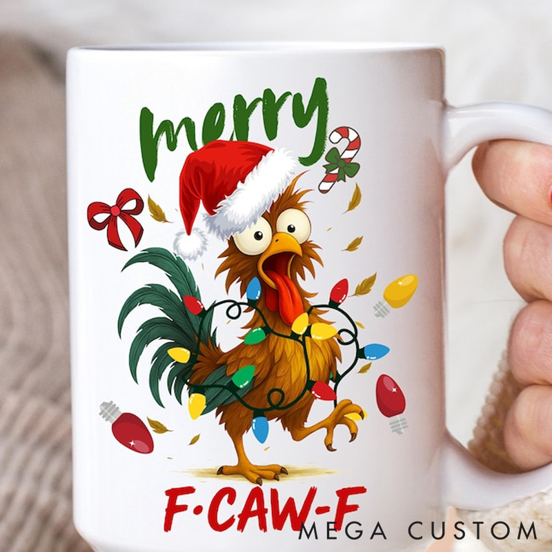 Personalized Pet Lover Funny F Caw F Chicken Merry Christmas Mugs