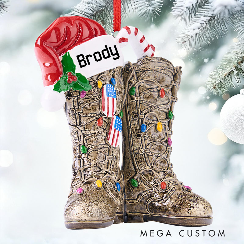 Us Veteran Christmas Ornament 3D Shape, Us Army Christmas, Veteran Gifts, Military American Soldier Boots Flag