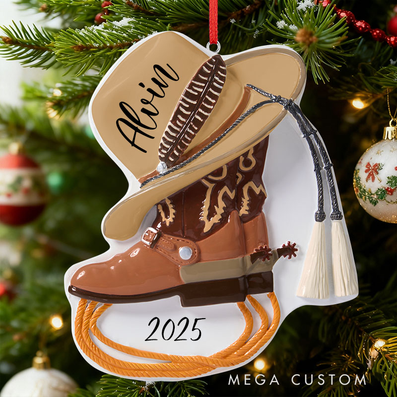Personalized Boots and Hat Cowboy Poly Resin Car Ornament