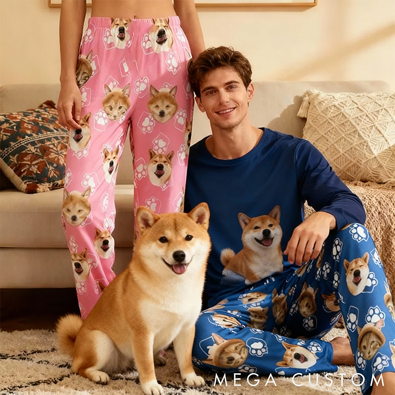 Personalized Pet Lover Custom Pajama Pants with Photo Family Christmas Pants Pajamas