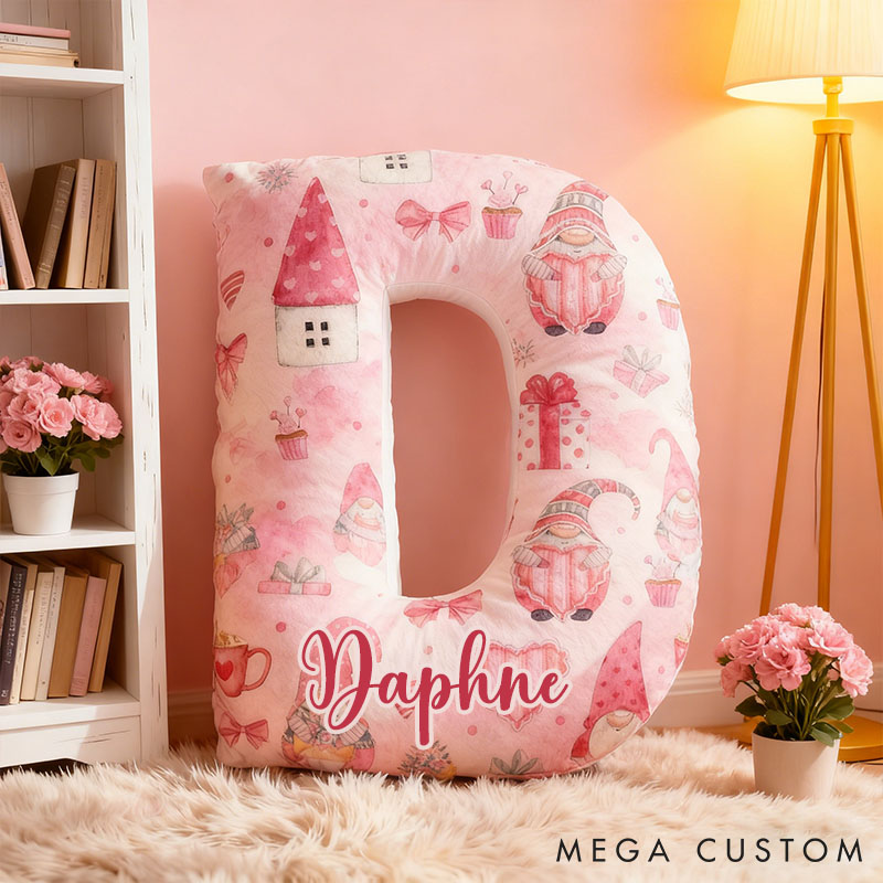 Personalized Love Gnome Letter Pillow Custom Valentines Throw Pillow for Girlfriend Holiday Home Decor Love Gnome Gift Box Pillow for Wife
