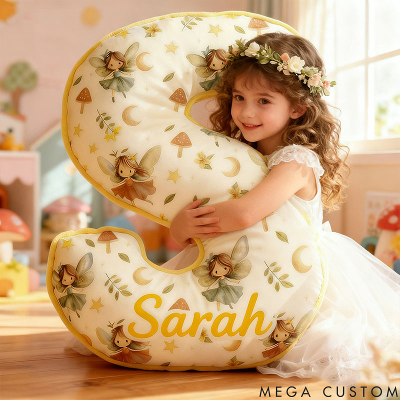 Personalized Flower Girl Yellow Flower Fairy 26 Letters Pillow Custom Girl friend Graphic 3D Printed Alphabet Initials Cushion Birthday Gift for Her