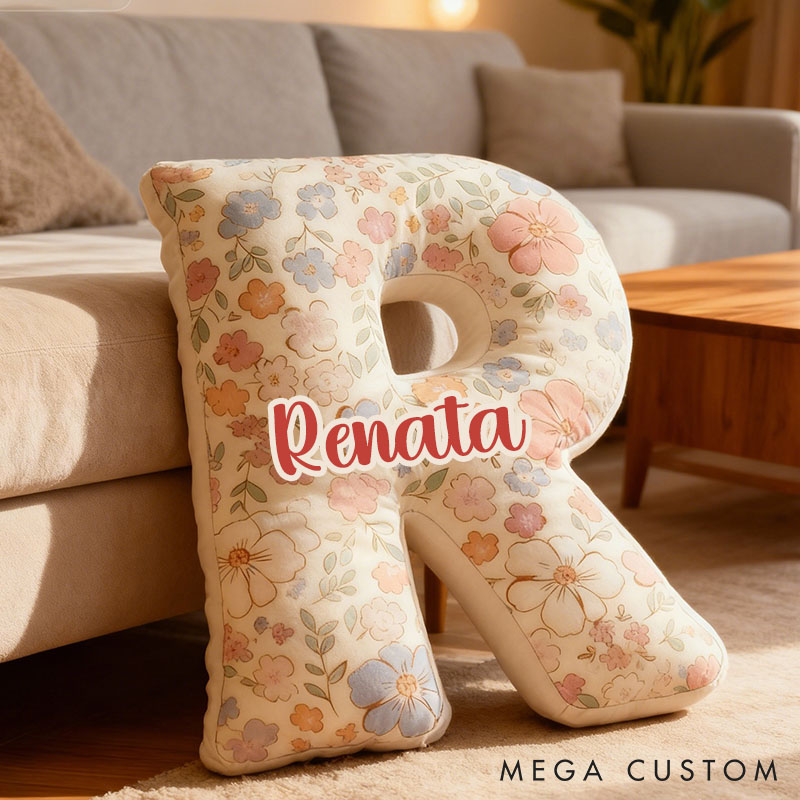 Personalized Floral Letter Pillow for Flower Girl Custom Full Print Flowers Initial Throw Pillow for Her Holiday Home Decor Floral Lovers Pillow