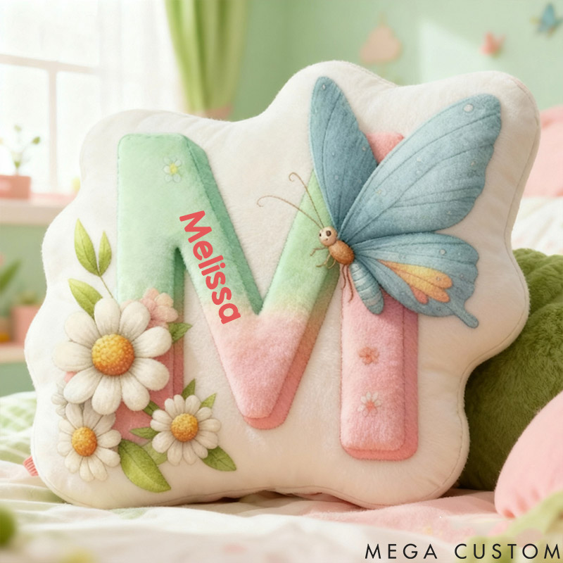 Personalized Flower Girl Floral Butterfly 26 Letters Pillow Custom Girl friend Graphic 3D Printed Alphabet Initials Cushion Birthday Gift for Her