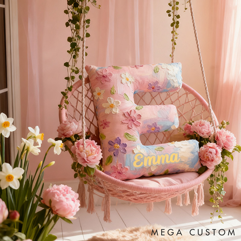 Personalized Colorful Flora Letter Pillow Initial Flower Throw Pillow Custom Holiday Home Decor Letter Pillow for Flower Girl for Girl friend