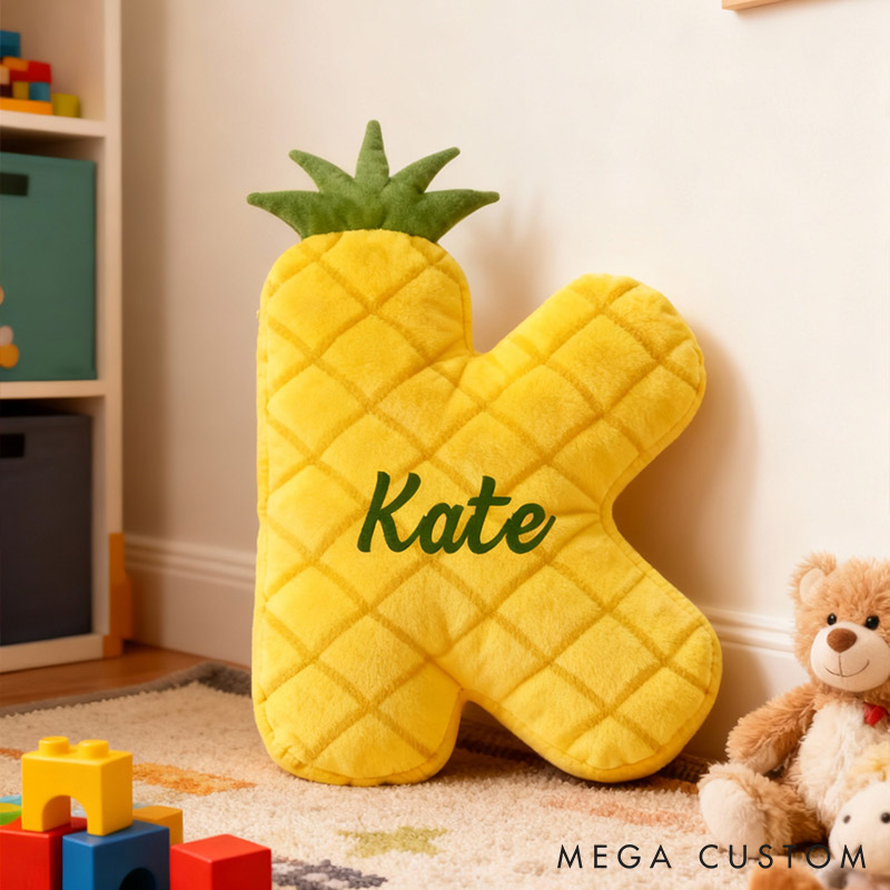 Personalized Pineapple Fruit Design Letter Pillow Initial Throw Pillow Custom Holiday Home Decor Letter Pillow for Flower Girl for Page Boy