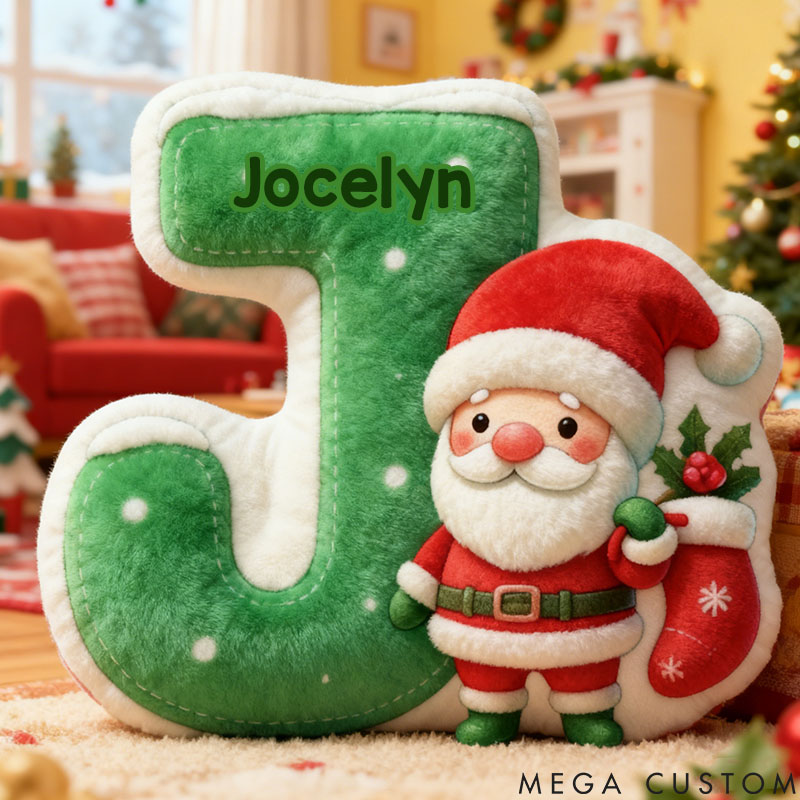 Personalized Girl friend Green Christmas Santa 26 Letters Pillow Custom Christmas Candy Graphic 3D Printed Alphabet Cushion Christmas Gift for Him Her