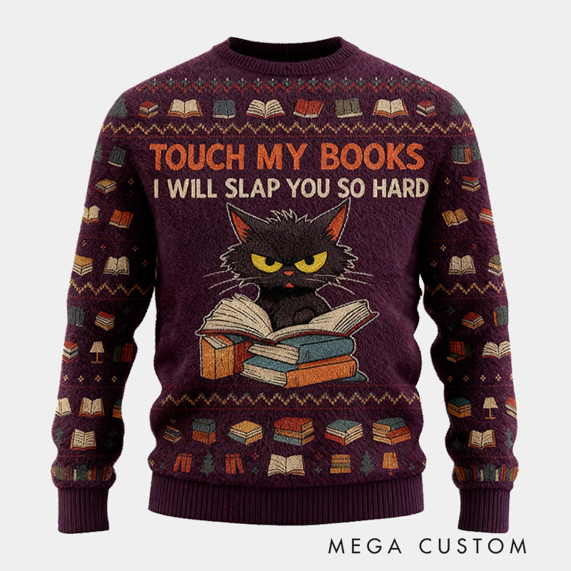 Personalized Fierce Cat Reader Ugly Christmas Sweater Gift for Librarians Book Enthusiasts