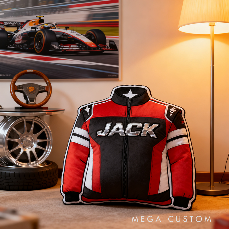 Personalized Racing Suit Pillow Custom Name Shaped Plush Cushion Gift for Racers and Motorsport Fans 4 Styles Available
