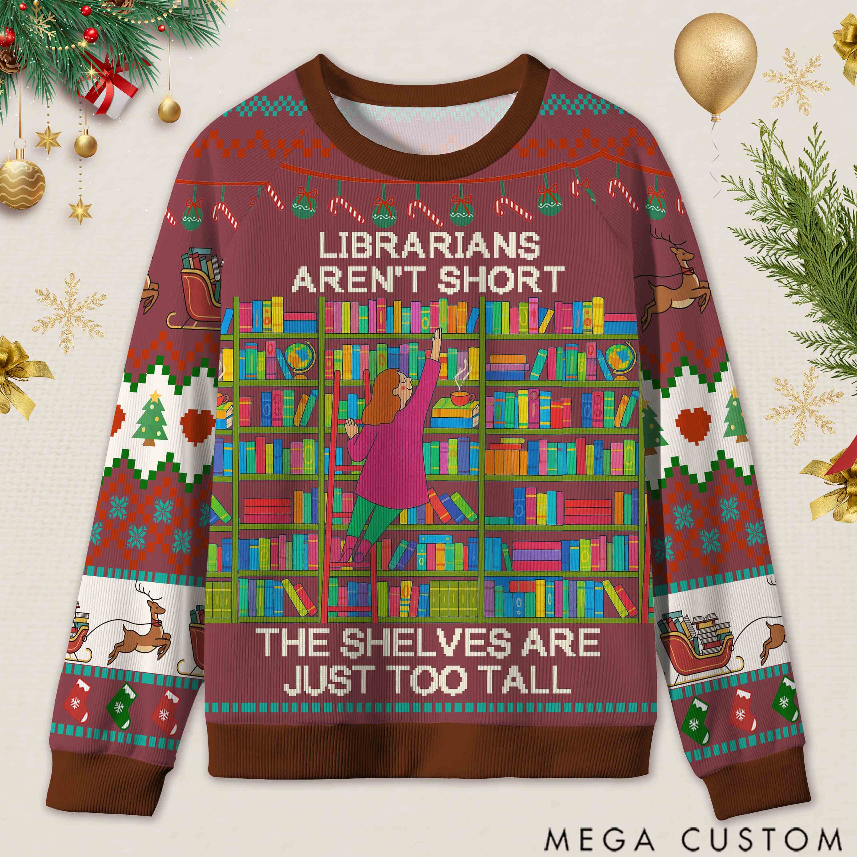 Personalized Shelf Crawler Funny Ugly Sweater Office Holiday Party Gift for Librarians