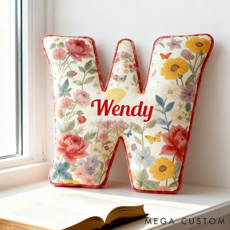 Personalized Floral Letter Pillow Custom Sunflower Rose Daisy Graphic Initial Throw Pillow Christmas Holiday Decor Pillow for Her