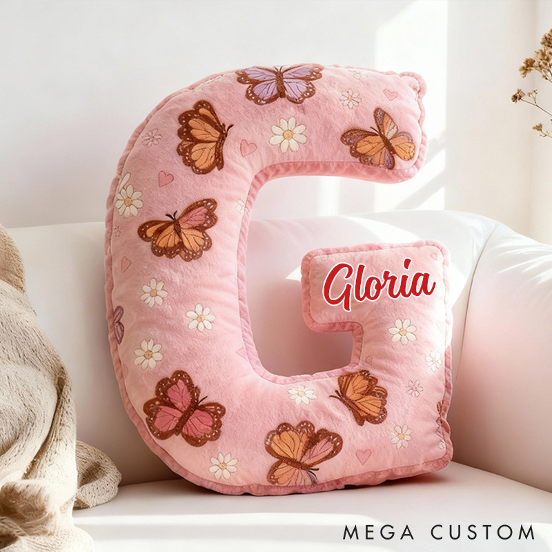 Personalized Butterfly Daisy Letter Pillow Custom Holiday Throw Pillow for Flower Girl Christmas Home Decor Gift for Her