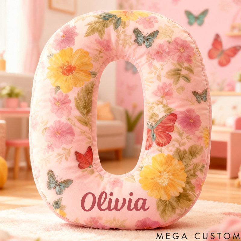 Personalized Flower Girl Oil Painting Style Butterfly Floral 26 Letters Pillow Girl friend Graphic 3D Printed Cushion Valentines Day Xmas Gift for Her