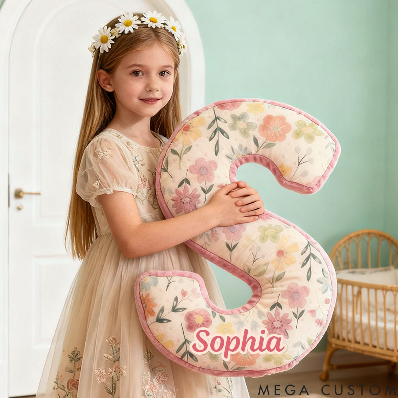 Personalized Flower Girl Pink Floral Graphic 3D Printed 26 Letters Pillow Custom Girl friend Initials Cushion Valentines Day Christmas Gift for Her