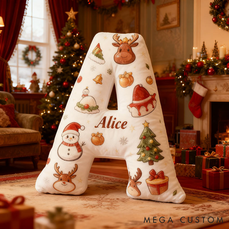 Personalized Christmas Snowman Letter Pillow Initial Christmas Throw Pillow Custom Holiday Home Decor Letter Pillow for Flower Girl for Girl friend