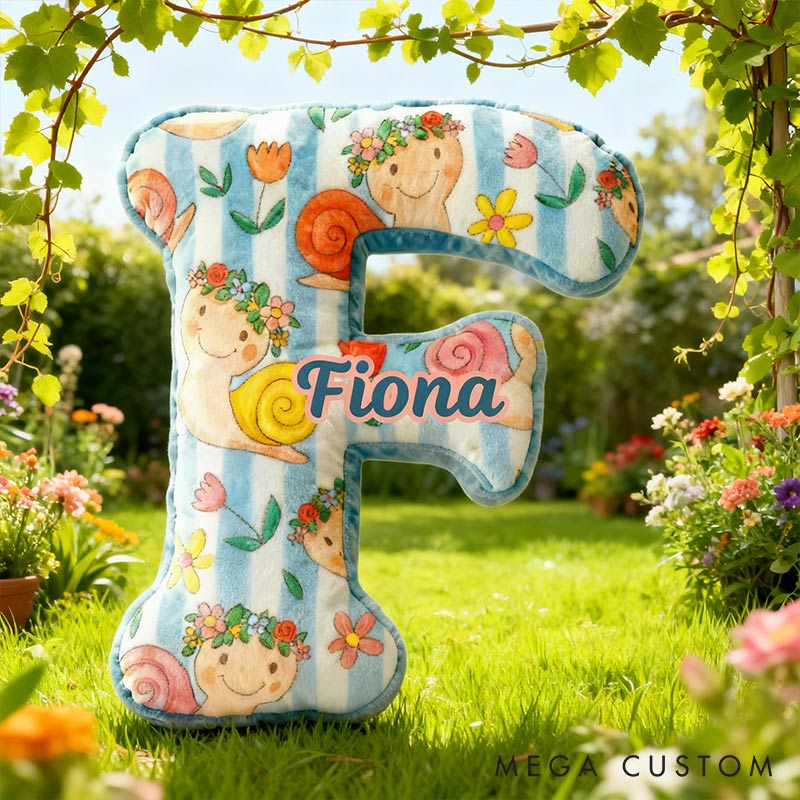 Personalized Blue Snails Flora Letter Pillow Initial Flower Throw Pillow Custom Holiday Home Decor Letter Pillow for Flower Girl for Girl friend