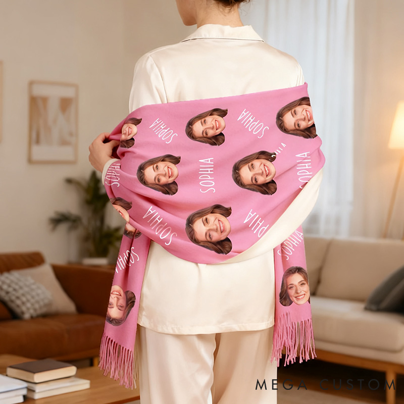 Personalized Funny Girlfriend Wife Face Photo Scarf Custom Boyfriend Husband Name Scarf with Men Women Photo Valentines Day Christmas Gift for Him Her