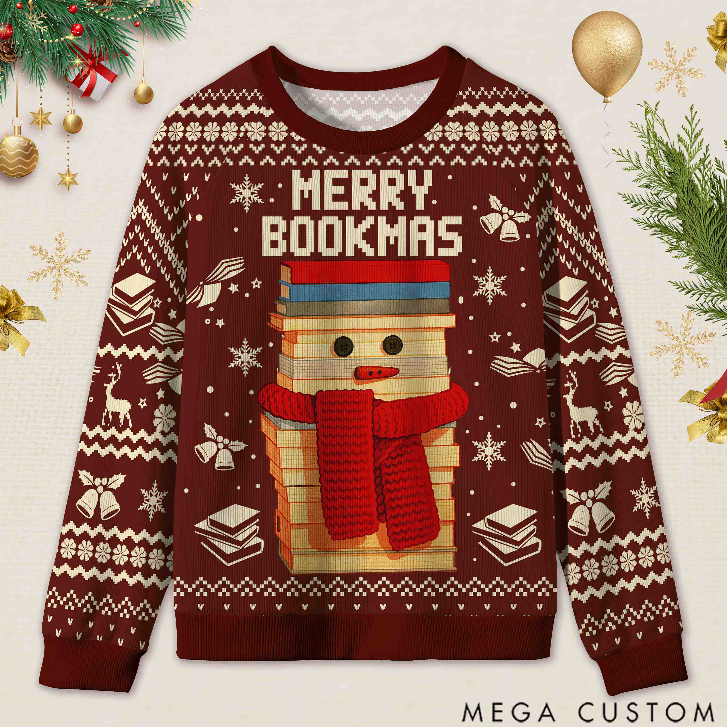 Personalized Bookish Christmas Cozy Ugly Sweater Festive Gift for Book Lovers