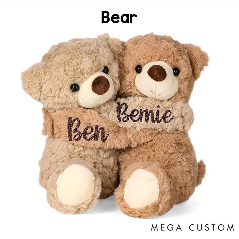 Personalized Couple Pair Hugging Doll Bear Puppy with Name Splittable Stuffed Toys Valentines Day Anniversary Gift for Couple Birthday Gift for Bestie