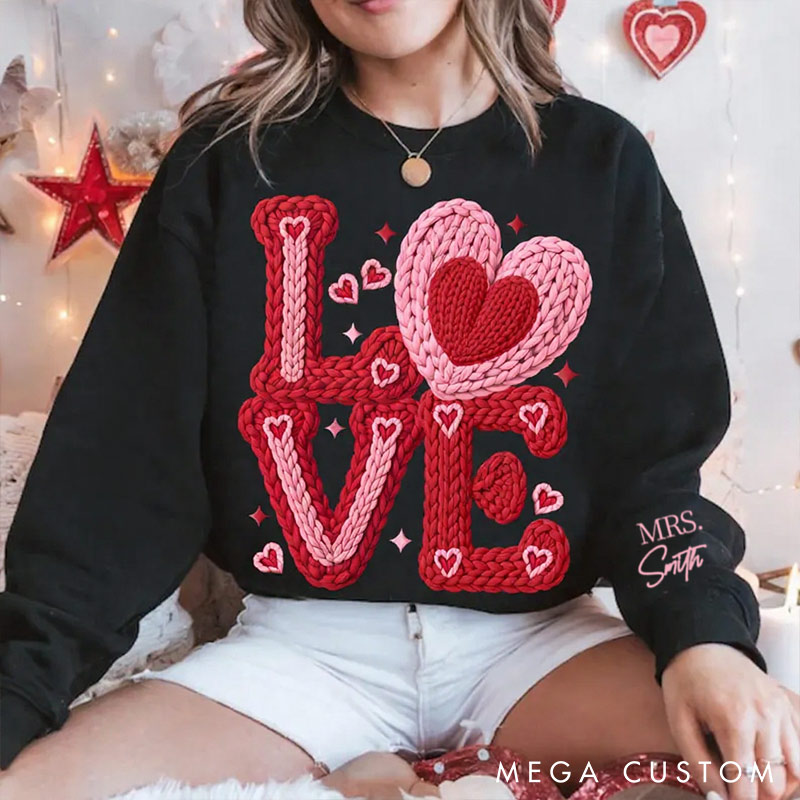 Personalized Love Knitted-style Design couple Sweatshirt Custom Names for Couple Anniversary Valentine's Gift for Wife Holiday Top Cloth for Wife
