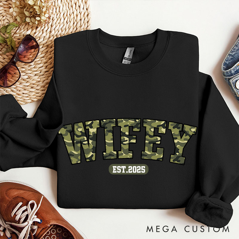 Personalized Camo Wifey Sweatshirt Custom Bold Camo Sweatshirt for Wife Valentine's Anniversary Gift for Her Couple Top Clothes